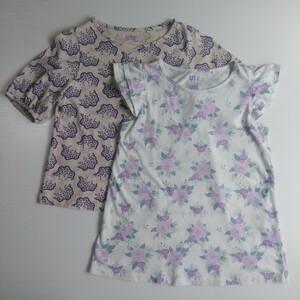 UNIQLO ユニクロ × ANNA SUI アナスイ コラボ ★ フラワー柄 Tシャツ 2枚セット 【130】 (120) 女の子 UT キッズ 半袖 カットソー 春夏服