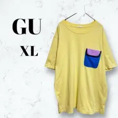 GU♦ポケ付きTシャツ♦XL♦イエロー♦シナぷしゅ♦半袖♦トップス♦T3009