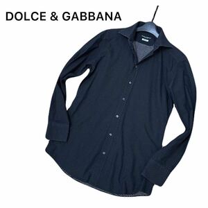 極美品 DOLCE & GABBANA【高級感あるピンドット柄】GOLDライン 長袖ドレスシャツ ロゴボタン サイズ15/40(L相当)/ドルチェ&ガッバーナ 英国