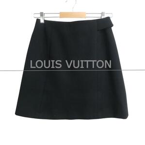 美品 LOUIS VUITTON ルイヴィトン サイズ36 ウール カシミヤ ロゴボタン 膝丈 ミニ丈 台形 スカート ミニスカート 黒 ブラック