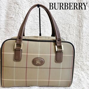 BURBERRY ミニボストン クラシックチェック レザー ハンドバッグ ロゴ バーバリー