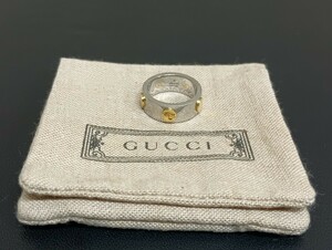 D424 GUCCI グッチ イノックス リング ステンレス スチール K18 18金 INOX 約 10号 #10 指輪 メンズ レディース ユニセックス 中古品