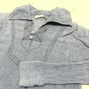 USA古着 70s チュニック ブラウス 長袖 ヴィンテージ / VINTAGE クリンクル シャンブレー風 シャツ USA アメリカ プルオーバー 70年代