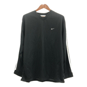 00年代 NIKE ナイキ Vネック 長袖Ｔシャツ スポーツ サイドライン ワンポイント ブラック (メンズ XL) Q5613