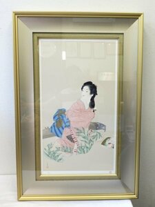 6342 美品☆ 上村松園「娘深雪」シルクスクリーン 画寸 650㎜ × 362㎜ 大作 没後60年記念 70/180 証明シール 美人画巨匠 文化勲章