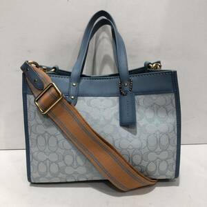 【COACH】コーチ フィールド トート 30 シグネチャー ジャカード C3282 ハンドバッグ 2WAY ショルダーバッグ 総柄 ブルー 水色 ts202407