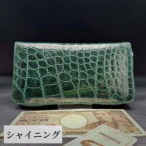 特別価格 クロコダイル 長財布(ラウンドファスナー/センター部位/ハンドメイド/シャイニング/腹革使用/本ワニ/強艶/新品未使用/実物写真)