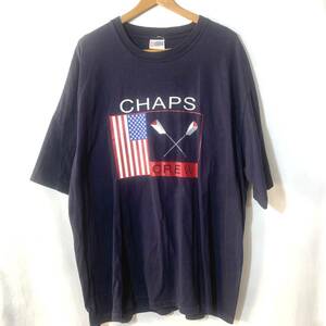 ■CANADA製 ビンテージ CHAPS チャップス RALPH LAUREN ラルフローレン 星条旗 ロゴプリント 半袖Tシャツ 古着 アメカジ ネイビー XL■