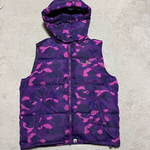 A BATHING APE BAPE KAWS Purple Camo Dawn Vest ダウンベスト　パーカー　Hooded Jacket XL 紫　迷彩　ワンポイント　BABY MILO SHARK