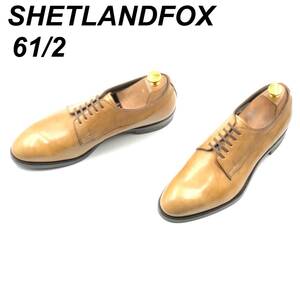 即決 未使用 SHETLANDFOX シェットランドフォックス 24.5cm 6.5 001F メンズ レザーシューズ プレーントゥ 茶 ブラウン 革靴 皮靴 ビジネス