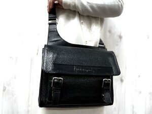 極美品 Ferragamo フェラガモ ショルダーバッグ バッグ レザー 黒 メンズ 80025