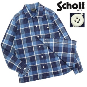 【B2510】【美品】【日本製】SCHOTT BROS. ショット ブロス 長袖シャツ チェック 綿×麻 サイズM　