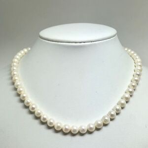 1円〜!!▲本真珠ネックレス▲D 約34.2g 約43.0cm 約6.5-7.5mm珠 pearl necklace jewelry パール DB5/DC0 135