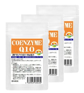 コエンザイムQ10 サプリ 60粒 3袋セット 計180粒 約3か月分 2粒あたりCoQ10 60mg配合 配合燃焼系サプリのカルニチンやαリポ酸と相性抜群