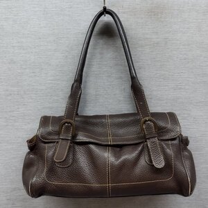 L202 HIROKO KOSHINO ヒロココシノ レザー ハンド バッグ ダークブラウン 肩掛け フラップ デザイン BAG 革 レクタングル 長方形