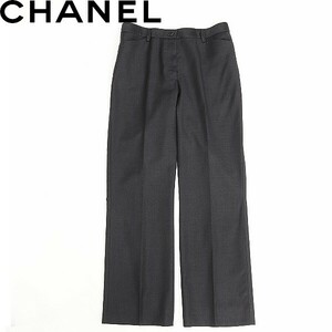 イタリア製◆CHANEL シャネル 06C センタープレス スラックス パンツ チャコールグレー 40