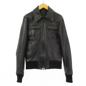 リチウム オム LITHIUM HOMME 07AW LAMB LEATHER A-2 TYPE FLIGHT JACKET ラムレザー ジャケット ブルゾン 中綿 黒 ブラック 44 アウター