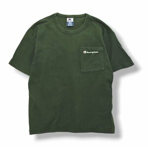 ★定番！ USA製 90s ヴィンテージ 古着 チャンピオン champion ポケット Tシャツ M グリーン ヘビーオンス ロゴ プリント 目あり vintage★