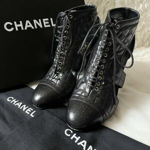 CHANEL★シャネル★37★マトラッセ レザー 黒 パンプル ヒール ピンヒール★24cm