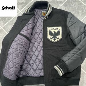 【極美品L】上野商会 最高傑作 SCHOTTショット ナイロン切替 ジャケット L グレー SCHOTTロゴ 袖S刺繍【漂う高級感】インナーキルティング