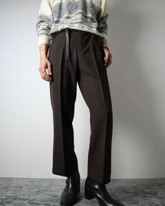 P1K168 Wool Blend Vintage Semi Flare Slacks Button-fly 80s 90s ウール 混紡 フレア スラックス ボタンフライ 茶 ブラウン W33