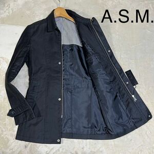 【新品タグ付き未使用】 A.S.M アトリエサブ メン　スティンカラーコート　ジップアップ　ストレッチ Sz.48(M)　ブラック　メンズ