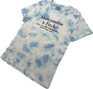 Abercrombie&Fitch ☆ タイダイ染め ロゴプリント◎ 半袖 Tシャツ ホワイト ライトブルー L 春夏 アメカジ アバクロンビー&フィッチ■S2088