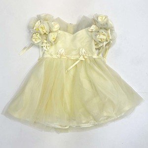 中古　キッズドレス　黄色　イエロー　子どもドレス　半袖　ワンピース丈　2才　90～100サイズ程度　こどもドレス　KD-5