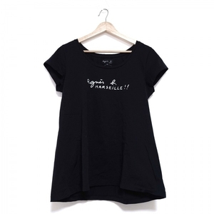 アニエスベー agnes b 半袖Tシャツ サイズ3 L - 黒×白 レディース クルーネック 美品 トップス