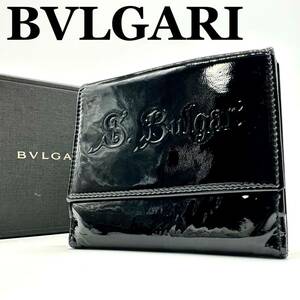 【付属品完備☆極美品】ブルガリ BVLGARI コレッツォーニ 二つ折り財布 折りたたみ コンパクト wallet メンズ ブラック エナメルレザー