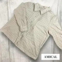 【AMICAL】チェックシャツ（L）ピンク コットン 長袖