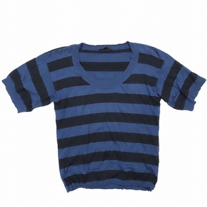 ルイヴィトン LOUIS VUITTON ボーダー柄 Uネック Tシャツトップス 半袖 ブルー サイズM レディース ▲C7