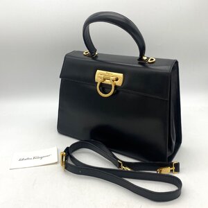 1円～/Salvatore Ferragamo/サルヴァトーレ フェラガモ/O 212181/ガンチーニ/レザー/ブラック/2WAY/ハンドバッグ/ショルダーバッグ/E008