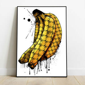 【送料無料】オシャレ バナナの ポップアート ポスター モダン イラスト シャネル オマージュ インテリア♪ フレーム付きや特大も有