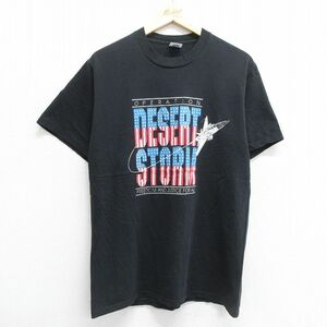 L/古着 半袖 ビンテージ Tシャツ メンズ 90s ミリタリー 湾岸戦争 コットン クルーネック 黒 ブラック 23jun23 中古