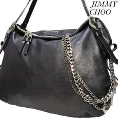 極美品✨️JIMMY CHOO チェーン スタッズ付 ロゴ金具 ショルダーバッグ