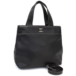 1円 ◎良品 CHANEL シャネル 2way ハンドバッグ ショルダー ココマーク キャビアスキン レザー ブラック◎E.Cll.tI-10