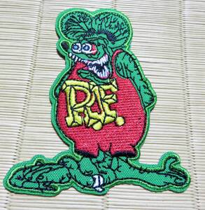 緑赤RF◆新品 ラットフィンク　アメリカ　Rat Fink　ホットロッドキャラクター刺繍ワッペン◆アメリカ アニキャラ■ 洋服・衣類・衣服DIY■