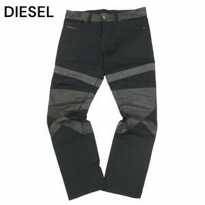 DIESEL ディーゼル 羊革 レザー切替★ ストレッチ バイカー パンツ Sz.28　メンズ 黒　I4B01049_6#R