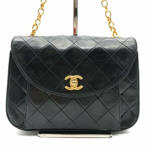 1円 良品 CHANEL シャネル ココマーク マトラッセ ラムスキン ターンロック チェーン ショルダー バッグ ブラック ゴールド金具 a1632