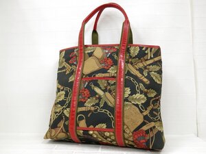 ◆美品◆LOEWE ロエベ◆キャンバス カーフ レザー 本革◆トート バッグ◆黒 茶色 赤 G金具◆ヴィンテージ◆肩掛け◆A4サイズ収納◆A8851