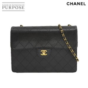 新品同様 シャネル CHANEL マトラッセ チェーン ショルダー バッグ キャビアスキン レザー ブラック ゴールド 金具 Matelasse 90227210