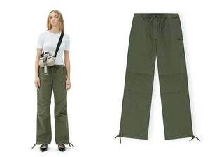 24SS 新作 ガニ GANNI Washed Cotton Canvas Drawstring Trousers パラシュートパンツ 34