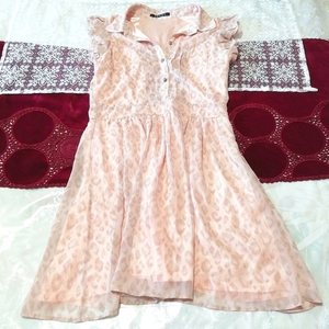 ピンクヒョウ柄シフォンノースリーブシャツチュニック ネグリジェ ワンピース Pink leopard print chiffon shirt tunic negligee dress