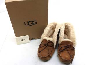 【送900円】5138　UGG australia　アグ　1004806　W ALENA　アレナ　ムートンブーツ　モカシン　スリッポン　レザー　24㎝　ブラウン　茶