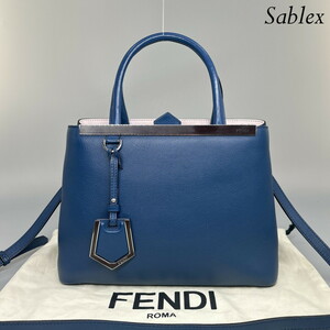 1円【新品同様】FENDI フェンディ プチトゥールジュール ハンドバッグ ショルダーバッグ 2WAY ブルー レザー レディース ネイビー