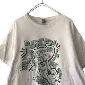 GILDAN バスケプリント半袖Tシャツ　アニマル柄　白 メンズL g5