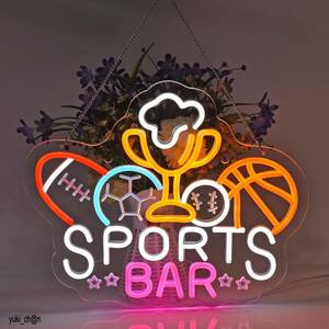 ネオンサイン SPORTS BAR 39x31cm 多階段調光可 LED バーネオンライト 居酒屋看板 BAR スポーツバー 店舗装飾 スポーツ