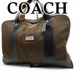 COACH ブリーフケース　ビジネスバッグ　ナイロン　A4収納可　茶　レザー