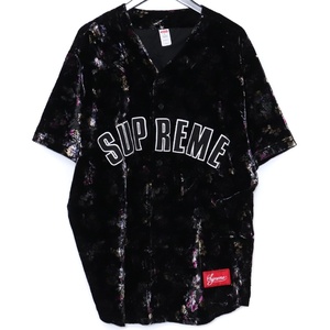 SUPREME 19AW Floral Velour Baseball Jersey XLサイズ ブラック シュプリーム 花柄 ベロア 半袖 ベースボールシャツ